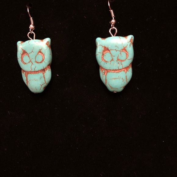 Turquoise owl earrings beautiful set - Picture 2 of 2